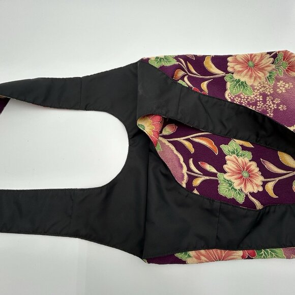 Boho Hippie Shoulder Tote Bag Purple Floral Hobo Style Fabric No Closure - Picture 10 of 10